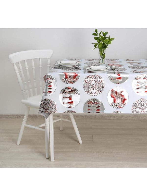 Клеёнка столовая на тканевой основе «Посуда», ширина 137 см, рулон 20 м