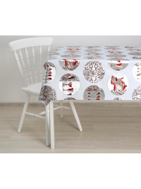 Клеёнка столовая на тканевой основе «Посуда», ширина 137 см, рулон 20 м