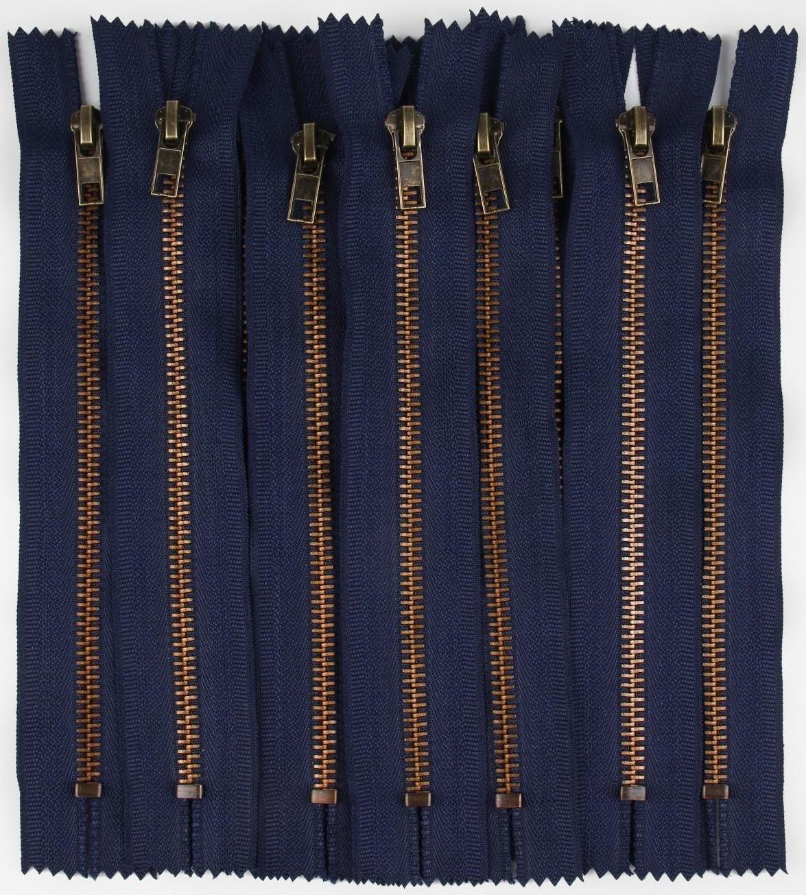 Молния джинсовая, №5, неразъёмная, замок автомат, 18 см, цвет тёмно-синий/антик