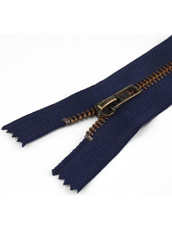 Молния джинсовая, №5, неразъёмная, замок автомат, 18 см, цвет тёмно-синий/антик