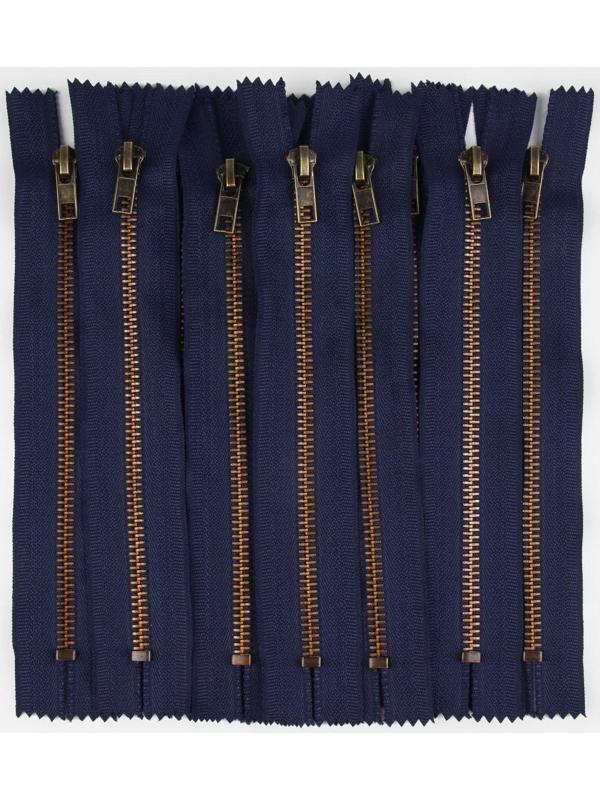 Молния джинсовая, №5, неразъёмная, замок автомат, 18 см, цвет тёмно-синий/антик