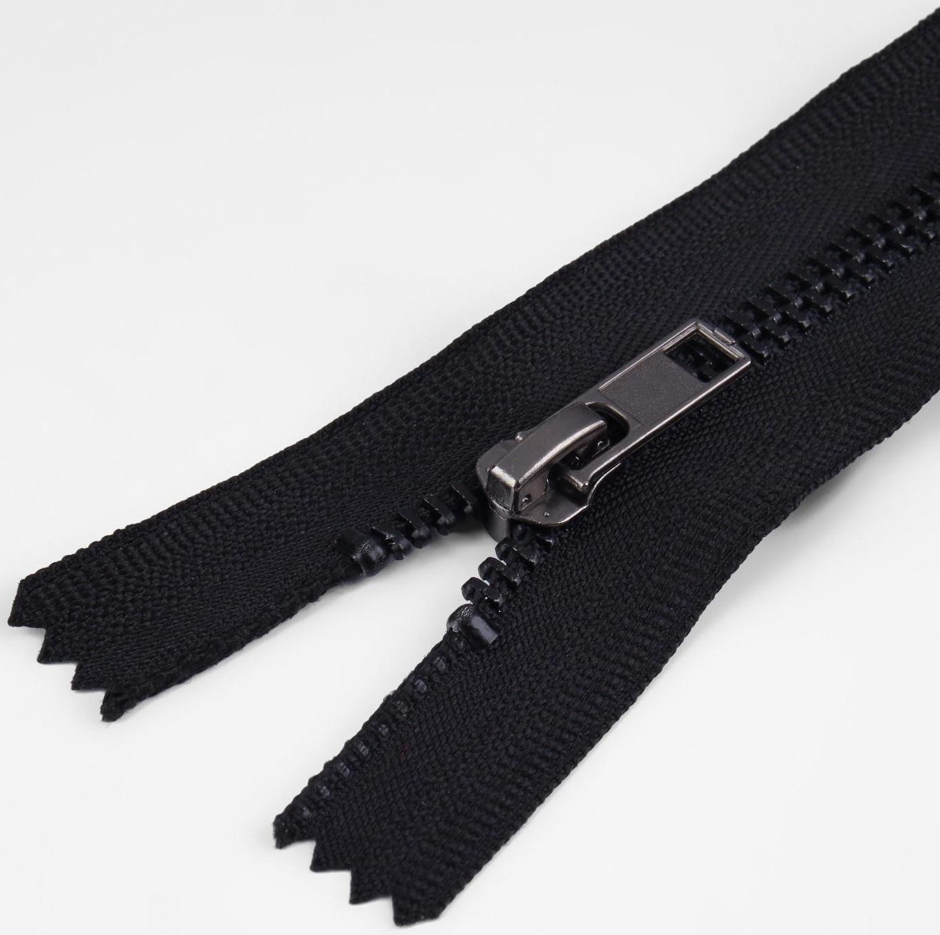 Молния джинсовая, №5, неразъёмная, замок автомат, 18 см, цвет чёрный/чёрный никель