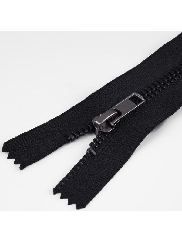 Молния джинсовая, №5, неразъёмная, замок автомат, 18 см, цвет чёрный/чёрный никель