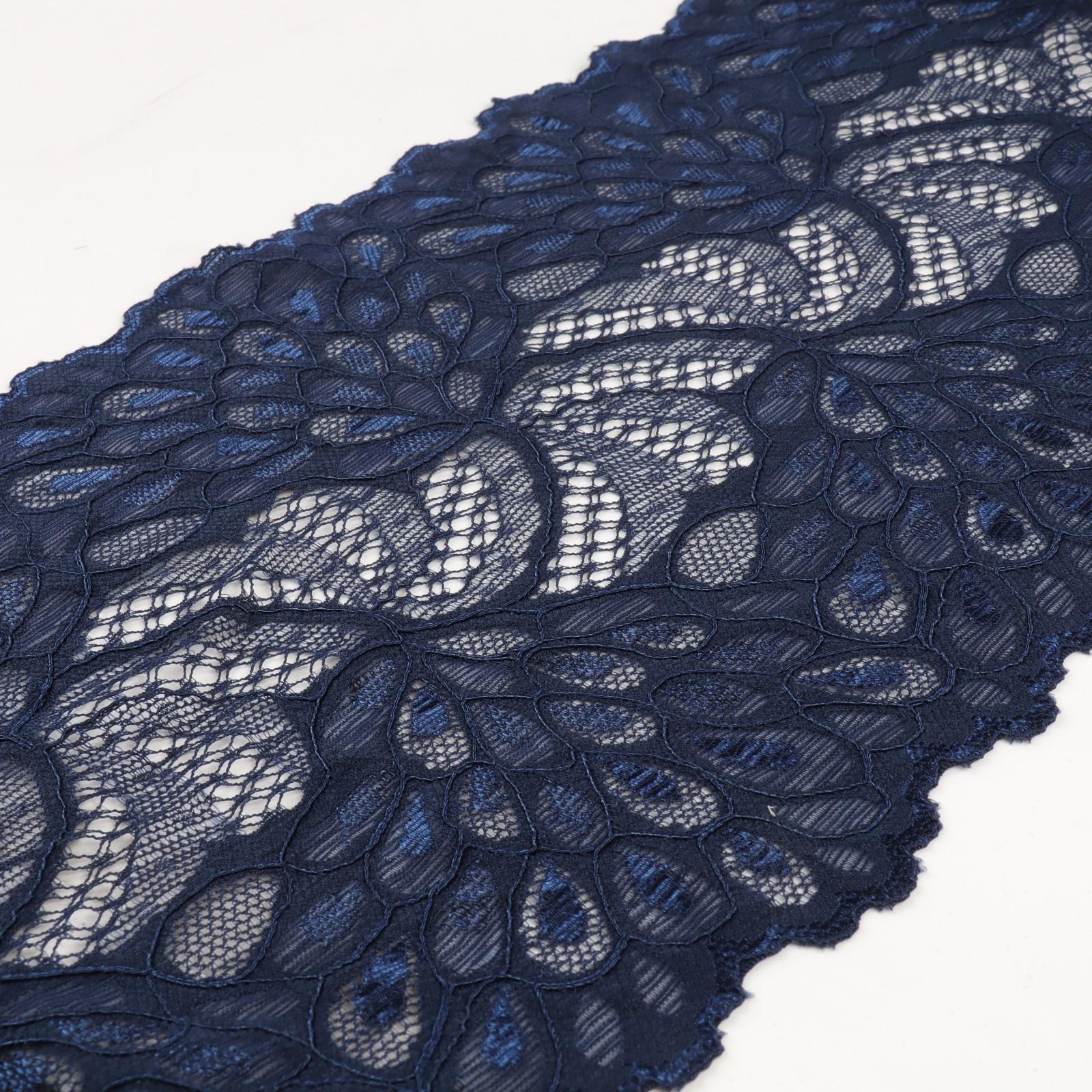Кружево эластичное «Павлиний хвост», 180 мм × 2,7 ± 0,5 м, цвет тёмно-синий