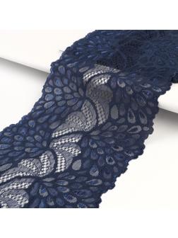Кружево эластичное «Павлиний хвост», 180 мм × 2,7 ± 0,5 м, цвет тёмно-синий