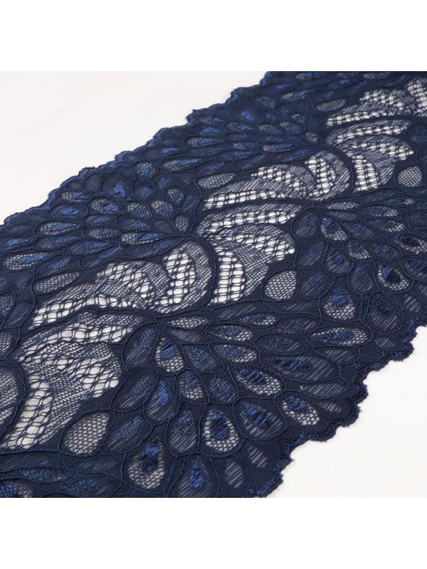 Кружево эластичное «Павлиний хвост», 180 мм × 2,7 ± 0,5 м, цвет тёмно-синий