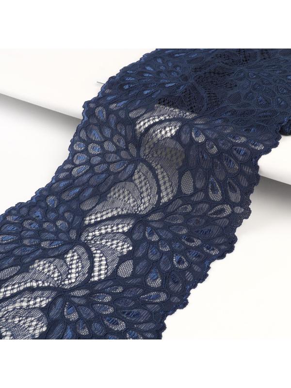 Кружево эластичное «Павлиний хвост», 180 мм × 2,7 ± 0,5 м, цвет тёмно-синий