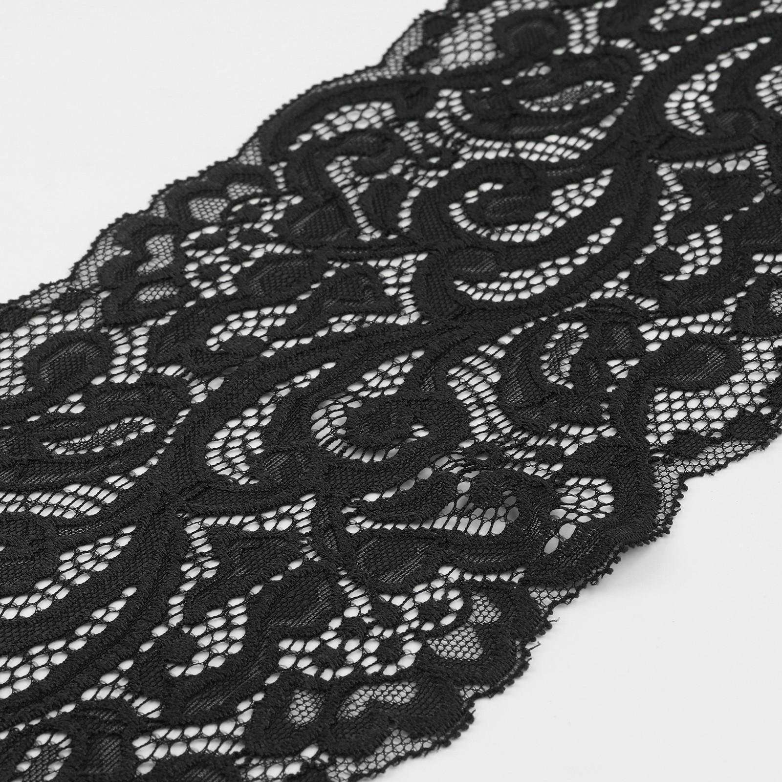 Кружево эластичное «Узоры», 175 мм × 2,7 ± 0,5 м, цвет чёрный