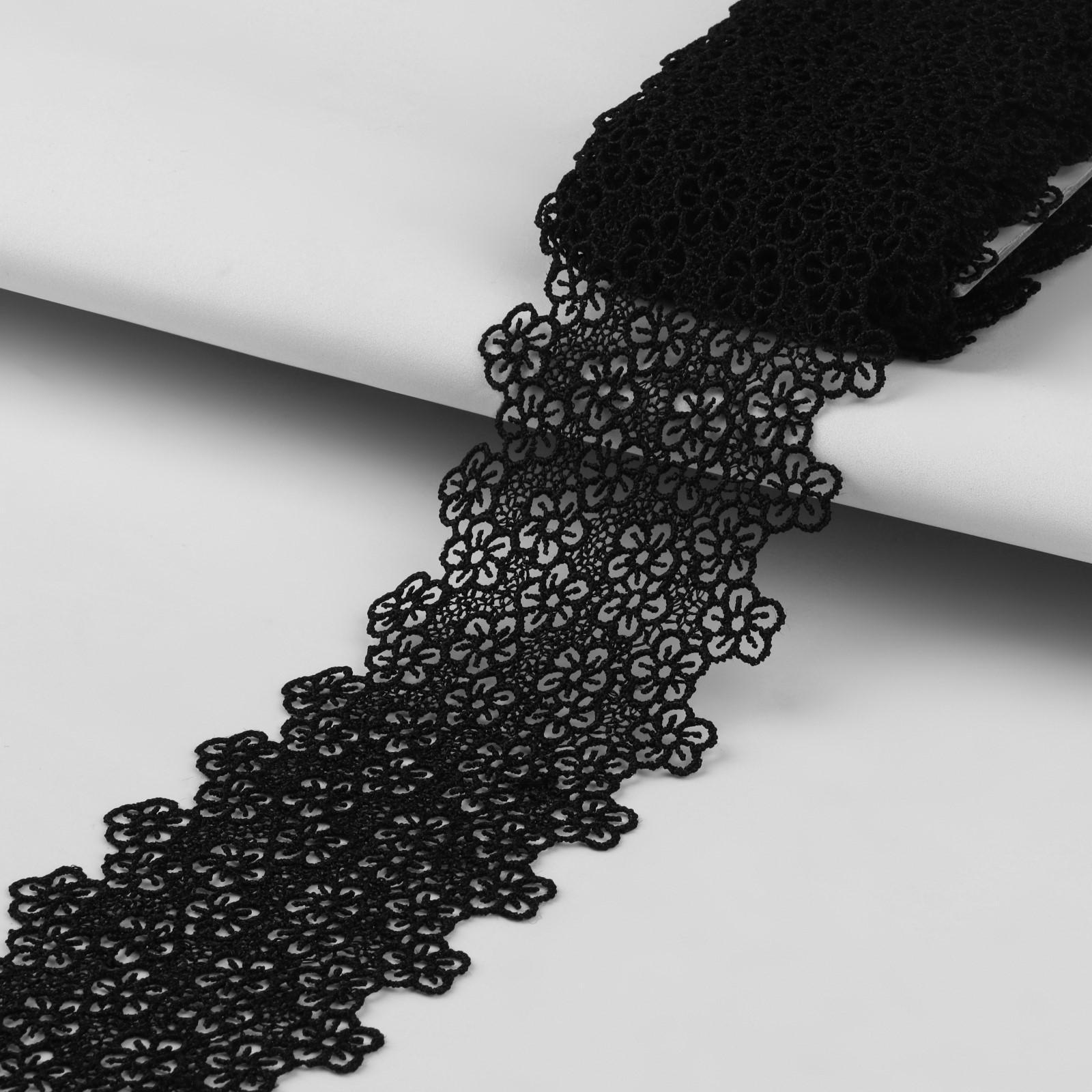 Кружево гипюровое, 80 мм × 6,8 ± 0,5 м, цвет чёрный