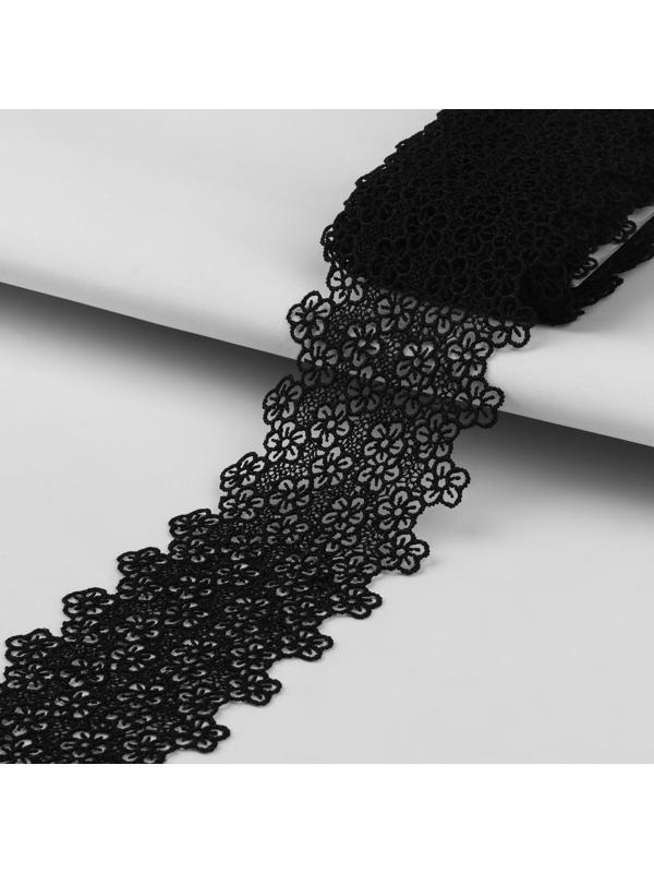Кружево гипюровое, 80 мм × 6,8 ± 0,5 м, цвет чёрный