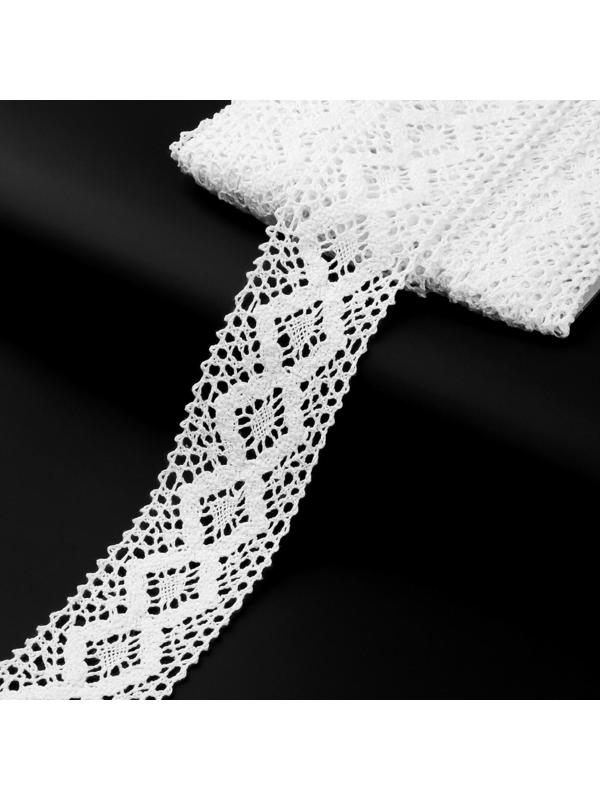 Кружево вязаное, 50 мм × 10 ± 1 м, цвет кипенно-белый