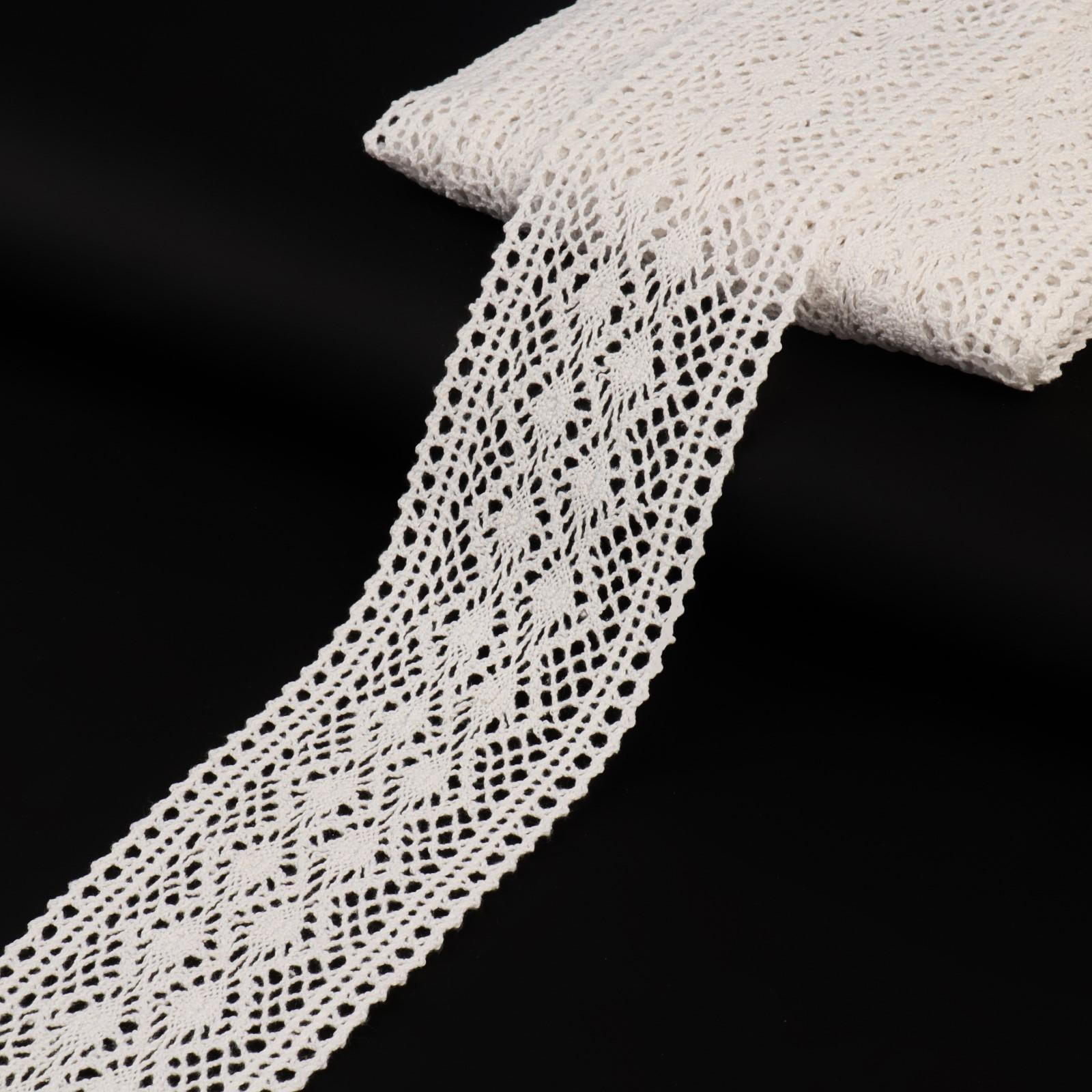 Кружево вязаное, 70 мм × 10 ± 1 м, цвет кипенно-белый