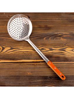 Шумовка для казана узбекская 43см, диаметр 16см, с деревянной ручкой