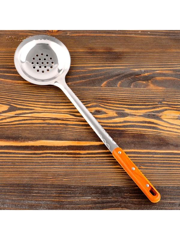 Шумовка для казана узбекская 45см, диаметр 12см, с деревянной ручкой