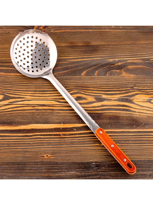 Шумовка для казана узбекская 43см, диаметр 12см, с деревянной ручкой