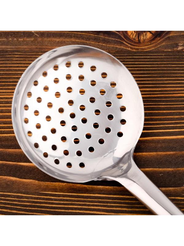 Шумовка для казана узбекская 47см, диаметр 12см, светлая деревянная ручка