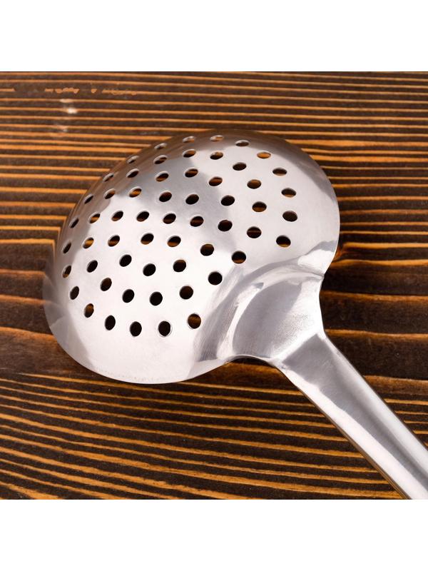 Шумовка для казана узбекская 47см, диаметр 12см, светлая деревянная ручка