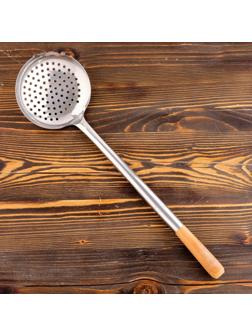 Шумовка для казана узбекская 53см, диаметр 15см, светлая деревянная ручка