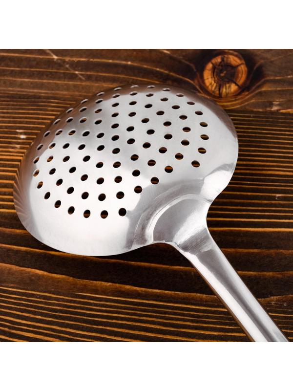 Шумовка для казана узбекская 53см, диаметр 15см, светлая деревянная ручка