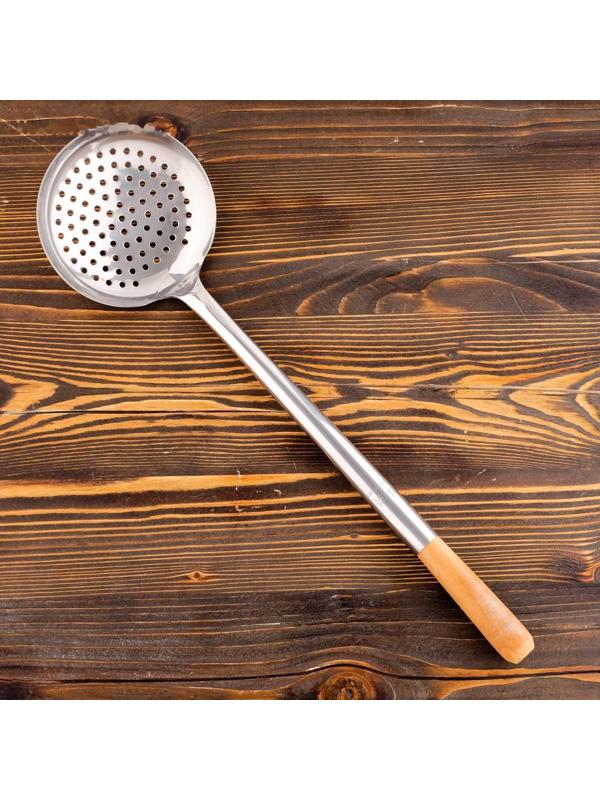 Шумовка для казана узбекская 53см, диаметр 15см, светлая деревянная ручка