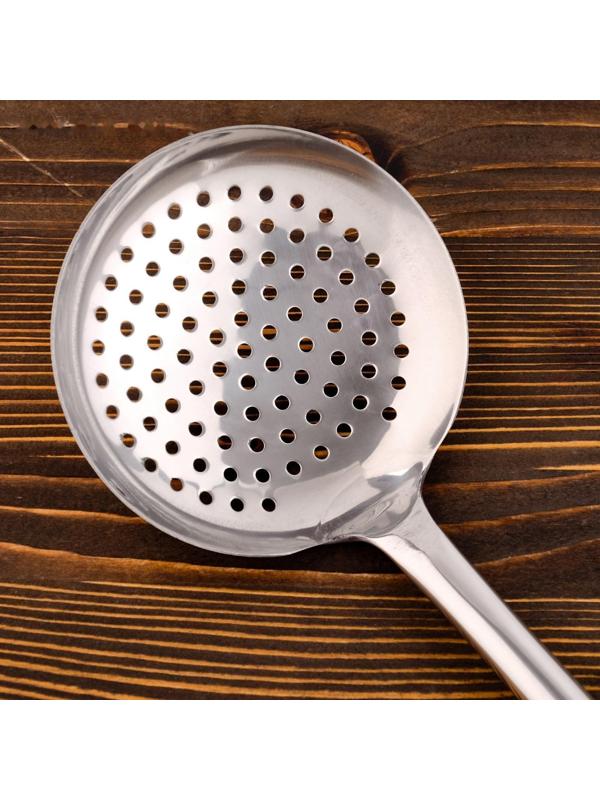 Шумовка для казана узбекская 53см, диаметр 15см, светлая деревянная ручка