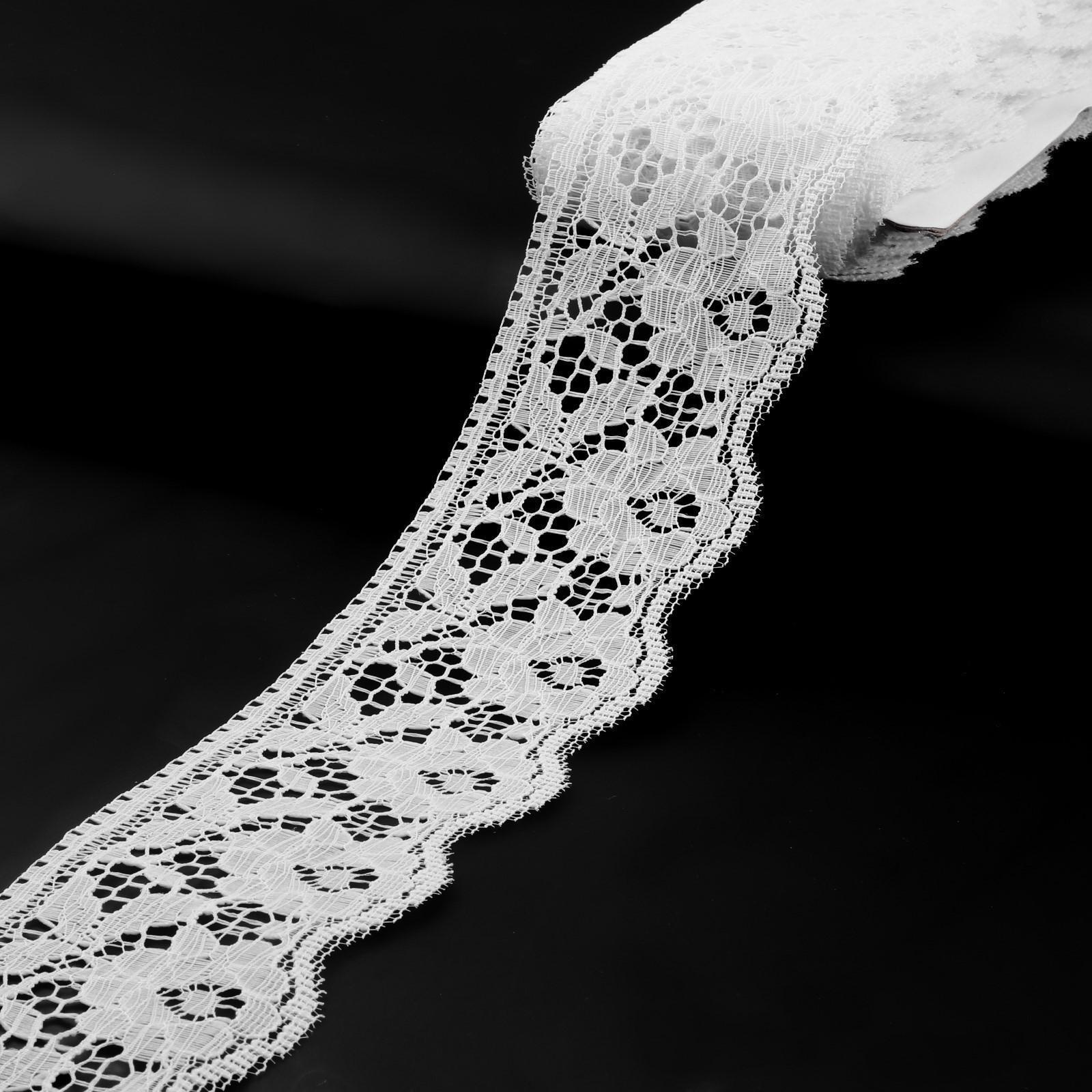 Кружево капроновое, 60 мм × 10 ± 1 м, цвет кипенно-белый