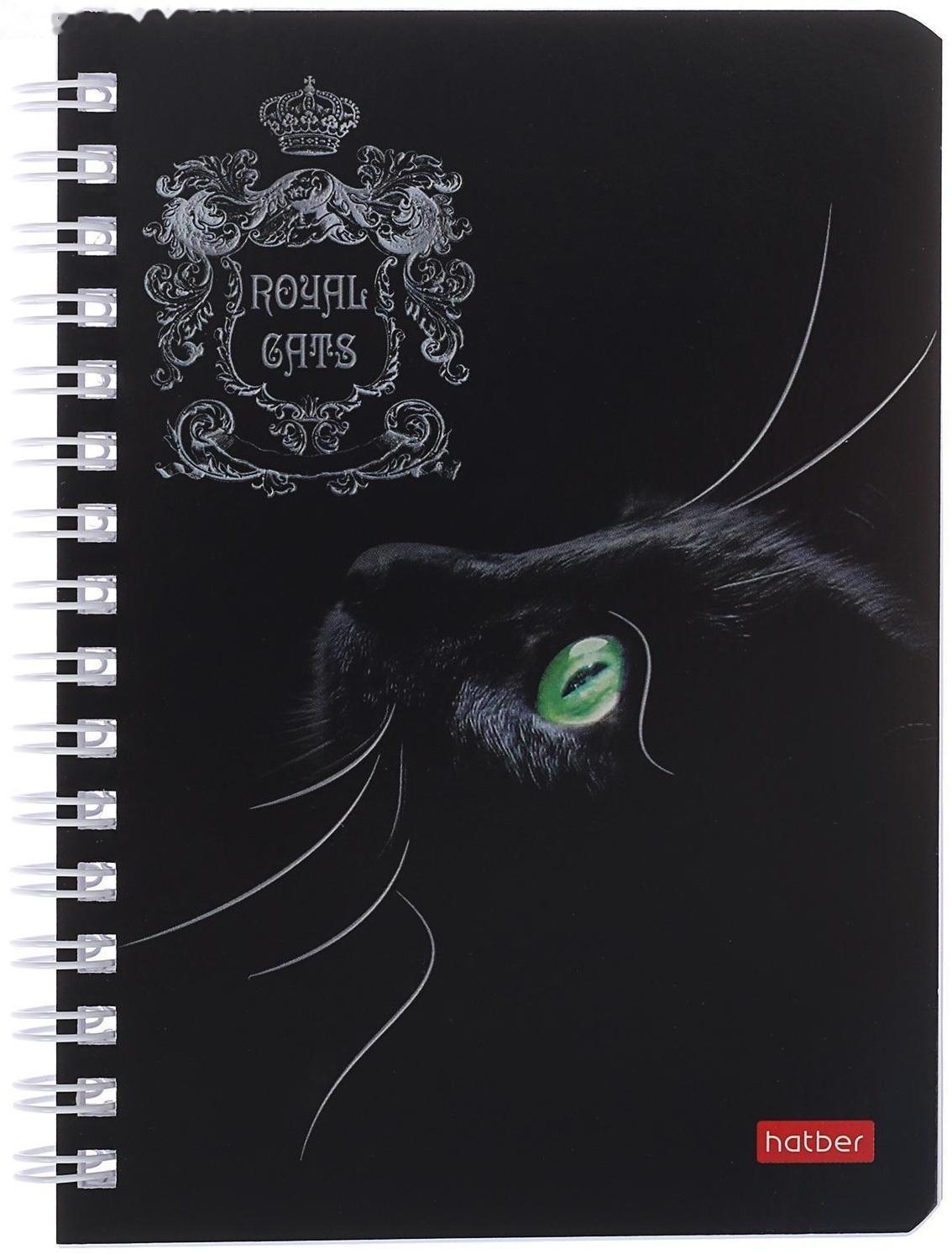 Записная книжка А6, 80 листов, в клетку, на гребне, Royal Cats, картонная обложка, блок офсет, МИКС