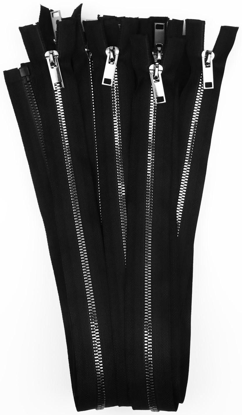 Молния «Трактор», №5, разъёмная, декоративное звено «Акулий зуб», замок автомат, 60 см, цвет чёрный/чёрный никель