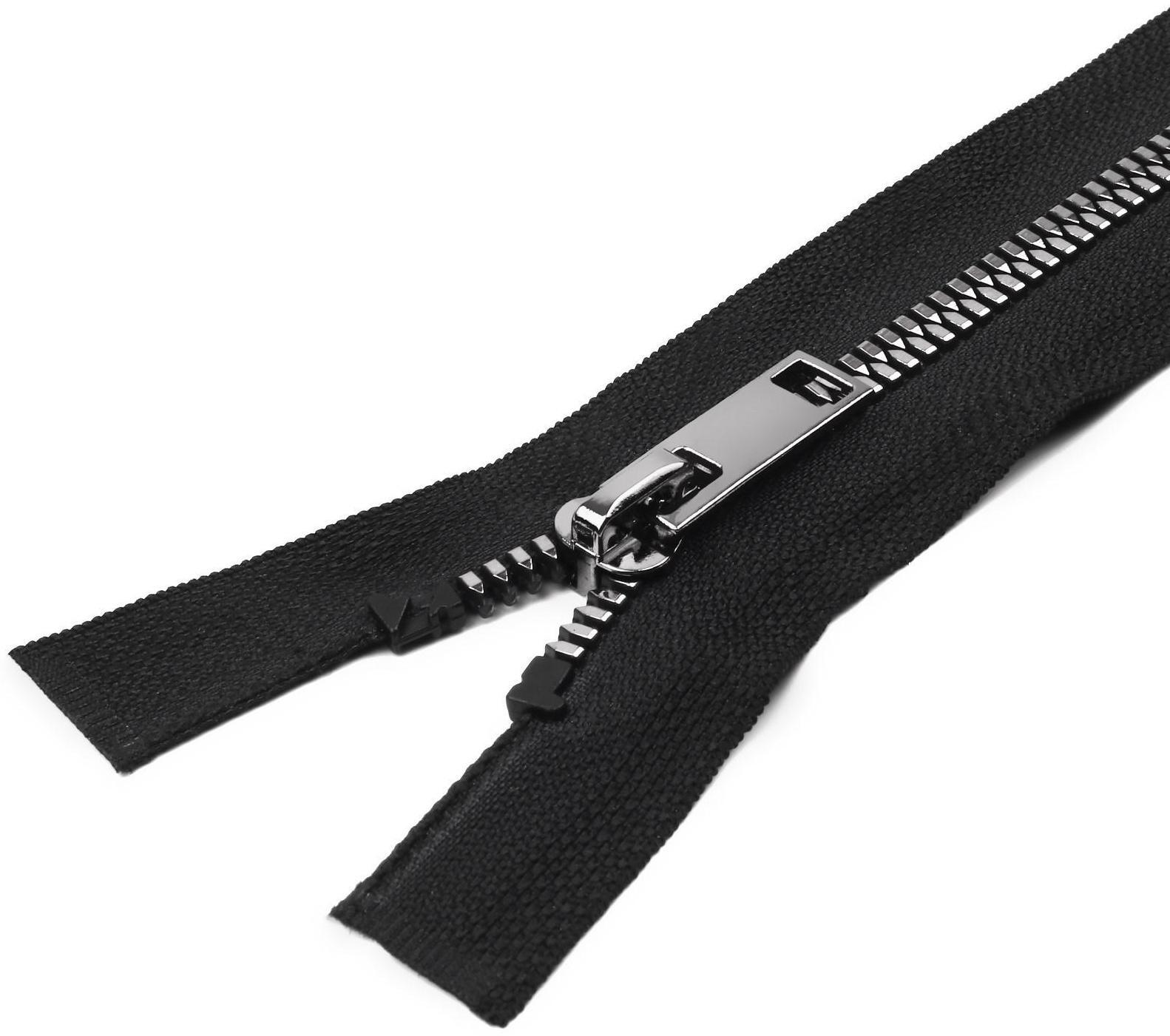 Молния «Трактор», №5, разъёмная, декоративное звено «Акулий зуб», замок автомат, 60 см, цвет чёрный/чёрный никель