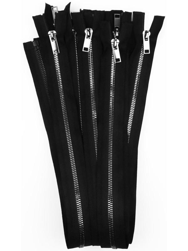 Молния «Трактор», №5, разъёмная, декоративное звено «Акулий зуб», замок автомат, 60 см, цвет чёрный/чёрный никель