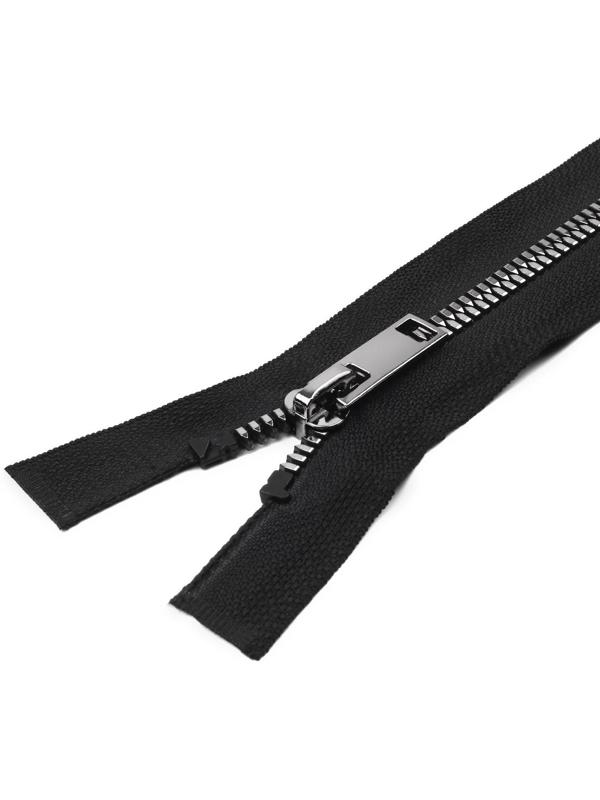 Молния «Трактор», №5, разъёмная, декоративное звено «Акулий зуб», замок автомат, 60 см, цвет чёрный/чёрный никель