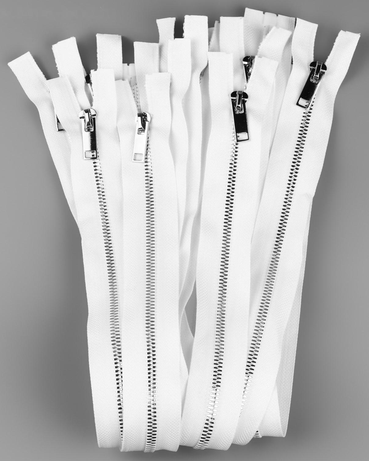 Молния разъёмная «Трактор», №5, декоративное звено «Акулий зуб», замок автомат, 50 см, цвет белый/серебряный