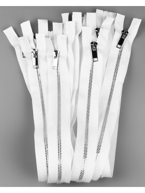 Молния разъёмная «Трактор», №5, декоративное звено «Акулий зуб», замок автомат, 50 см, цвет белый/серебряный