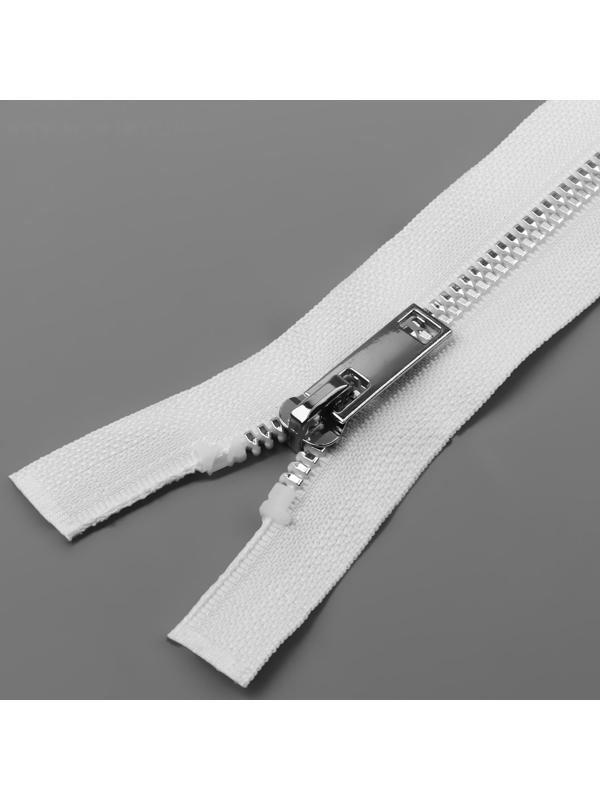 Молния разъёмная «Трактор», №5, декоративное звено «Акулий зуб», замок автомат, 50 см, цвет белый/серебряный