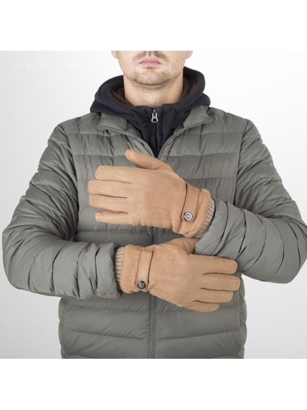 Перчатки мужские, безразмерные, с утеплителем, цвет коричневый