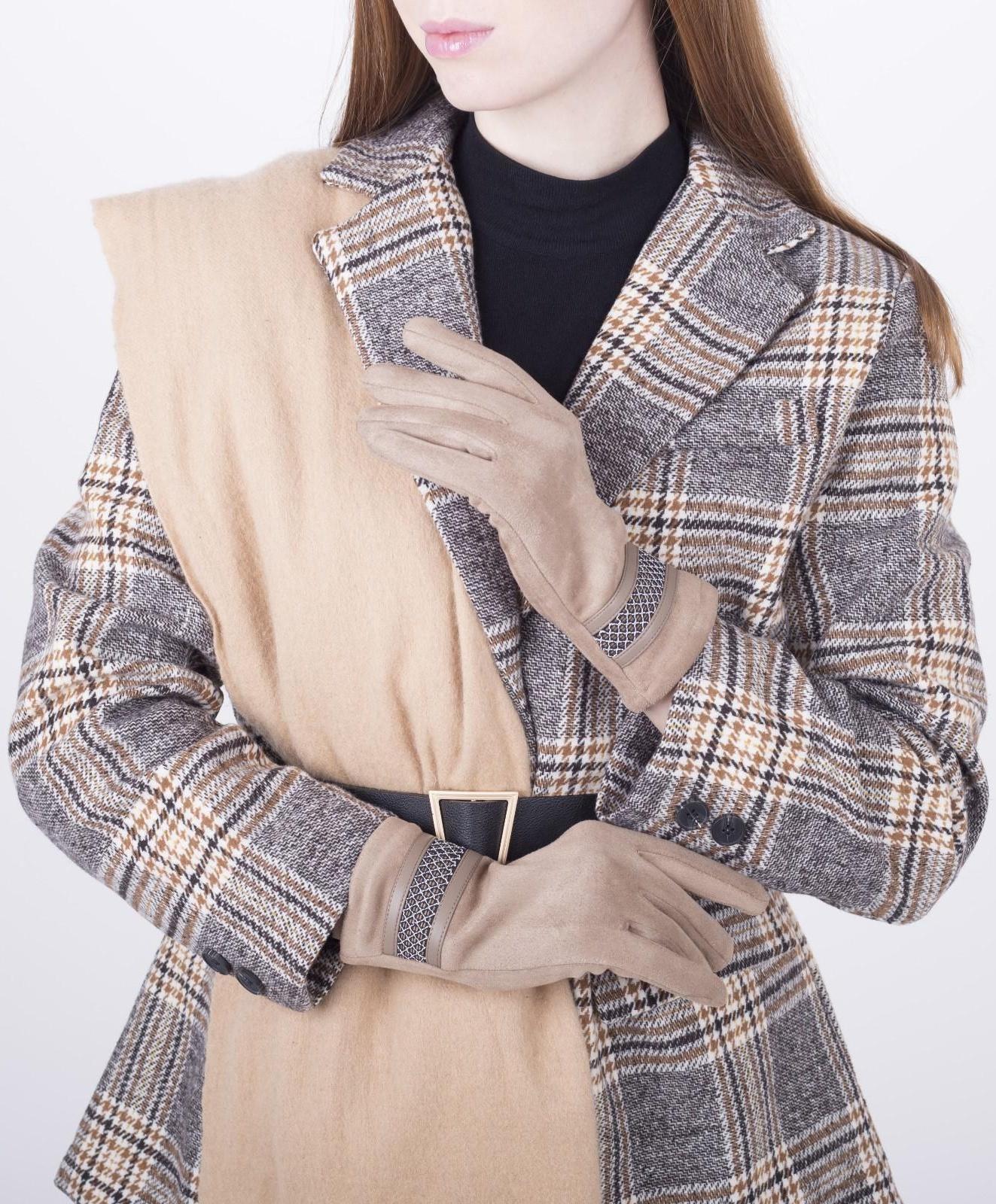 Перчатки женские, безразмерные, с утеплителем, цвет бежевый