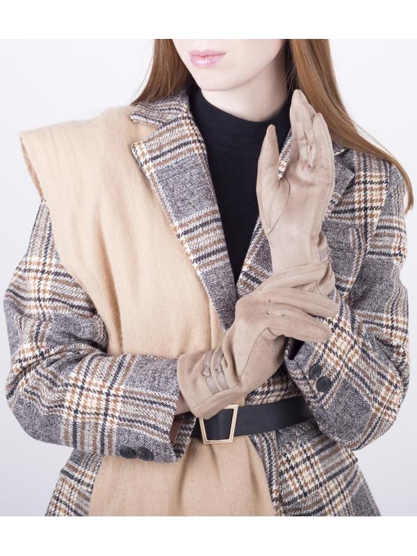 Перчатки женские, безразмерные, с утеплителем, цвет бежевый