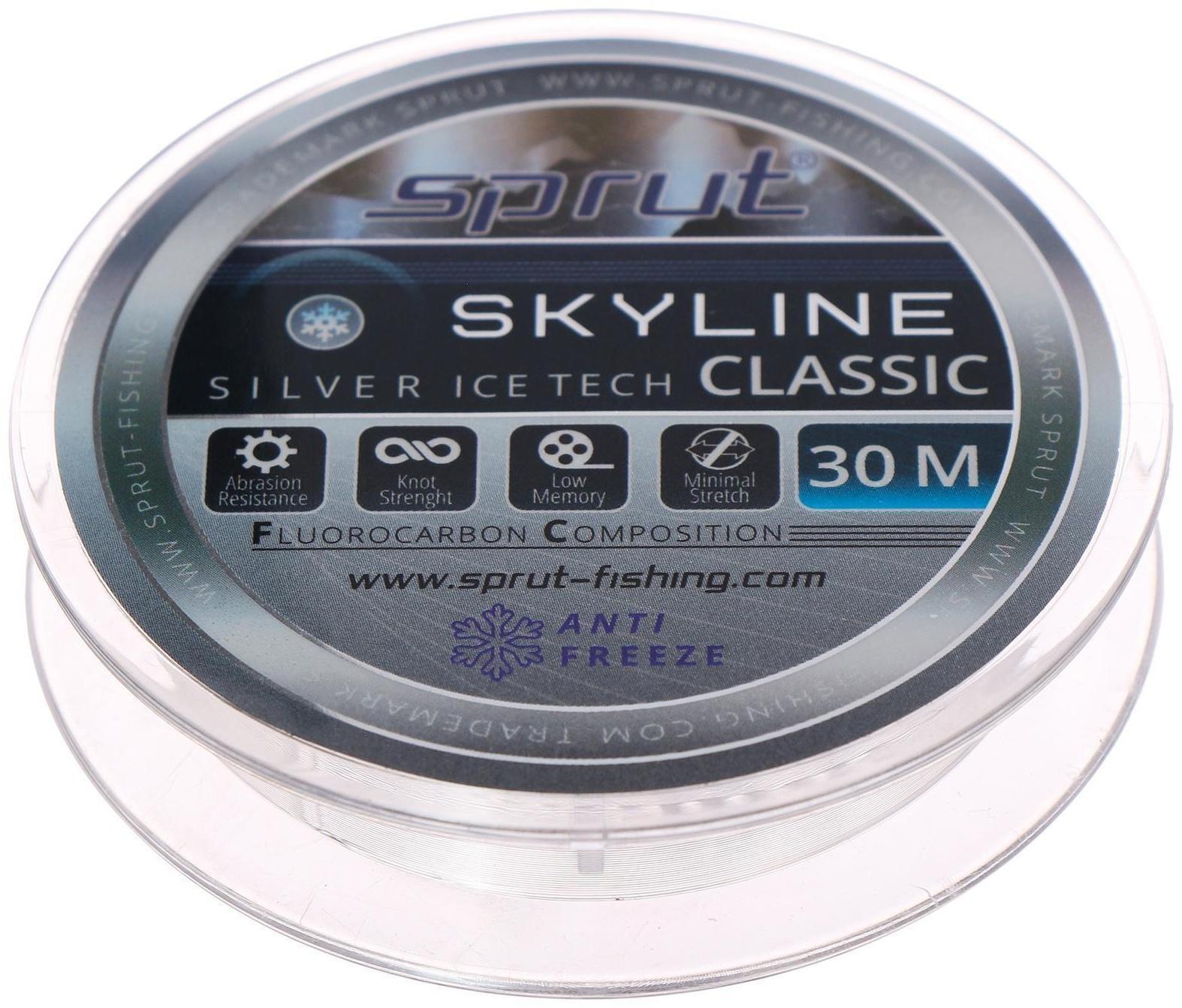Леска зимняя Sprut SKYLINE CLASSIC Fluorocarbon Composition IceTech 0,145 мм, 4,05 кг, цвет серебристый
