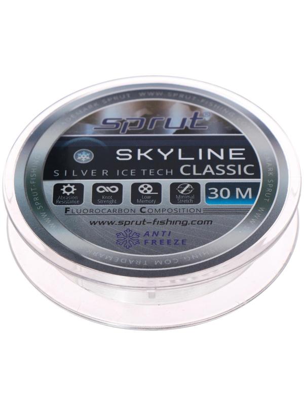 Леска зимняя Sprut SKYLINE CLASSIC Fluorocarbon Composition IceTech 0,145 мм, 4,05 кг, цвет серебристый