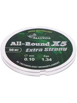Леска монофильная Allvega All-Round X5, 50 м, 0,10 мм (1,34 кг), прозрачная