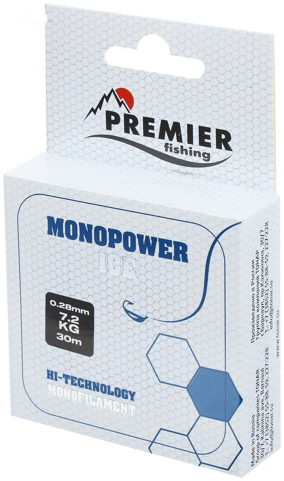 Леска PREMIER fishing MONOPOWER ICE 0,28 мм, 30 м Clear Nylon