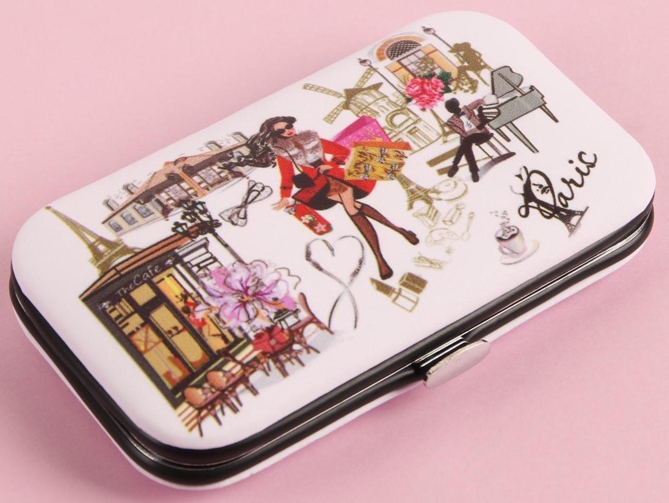 Набор маникюрный «Paris», 6 предметов, в футляре, в PVC - пакете, рисунок МИКС