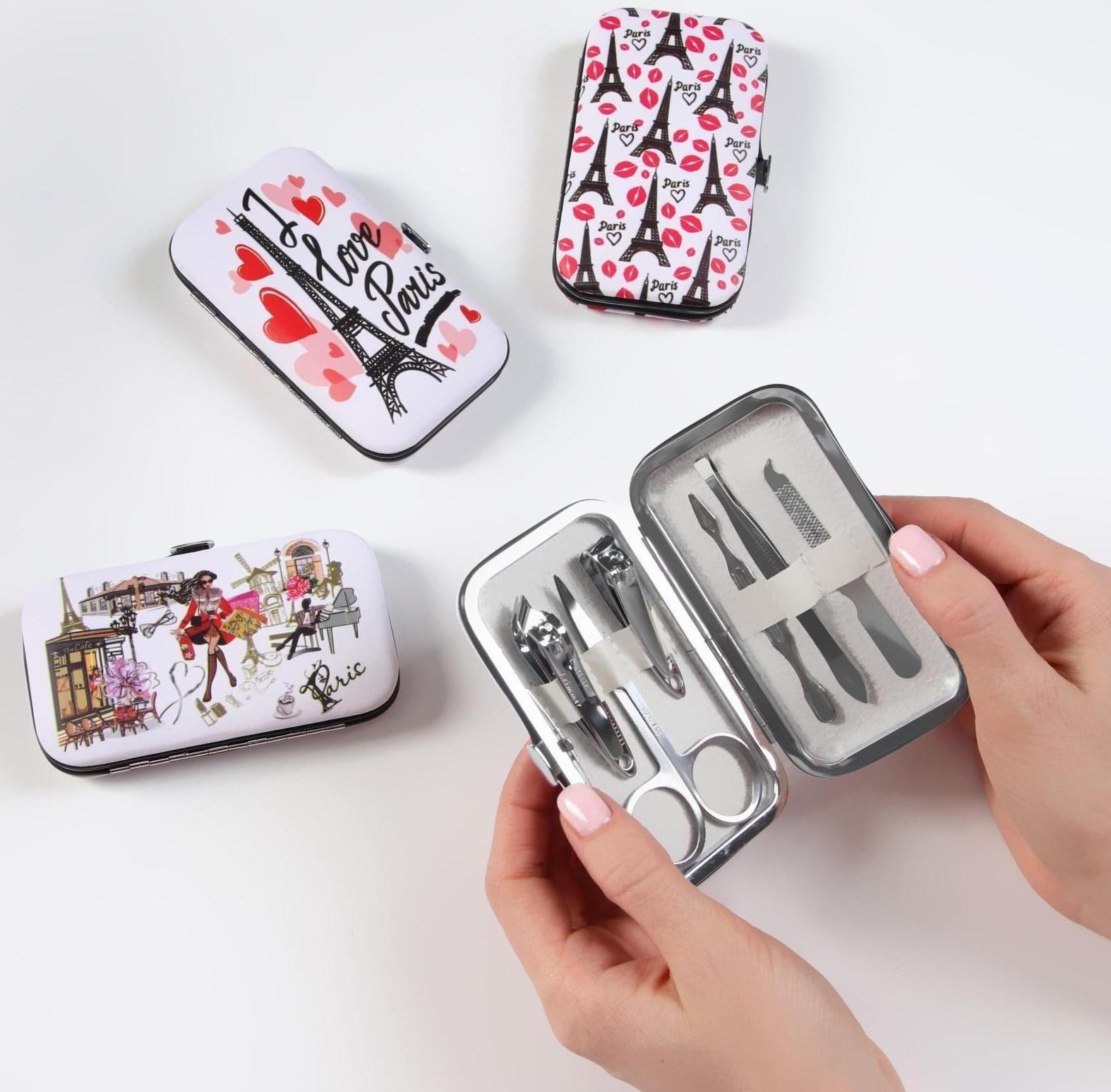 Набор маникюрный «Paris», 6 предметов, в футляре, в PVC - пакете, рисунок МИКС