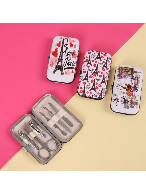 Набор маникюрный «Paris», 6 предметов, в футляре, в PVC - пакете, рисунок МИКС