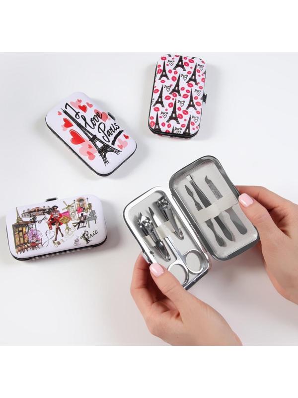 Набор маникюрный «Paris», 6 предметов, в футляре, в PVC - пакете, рисунок МИКС