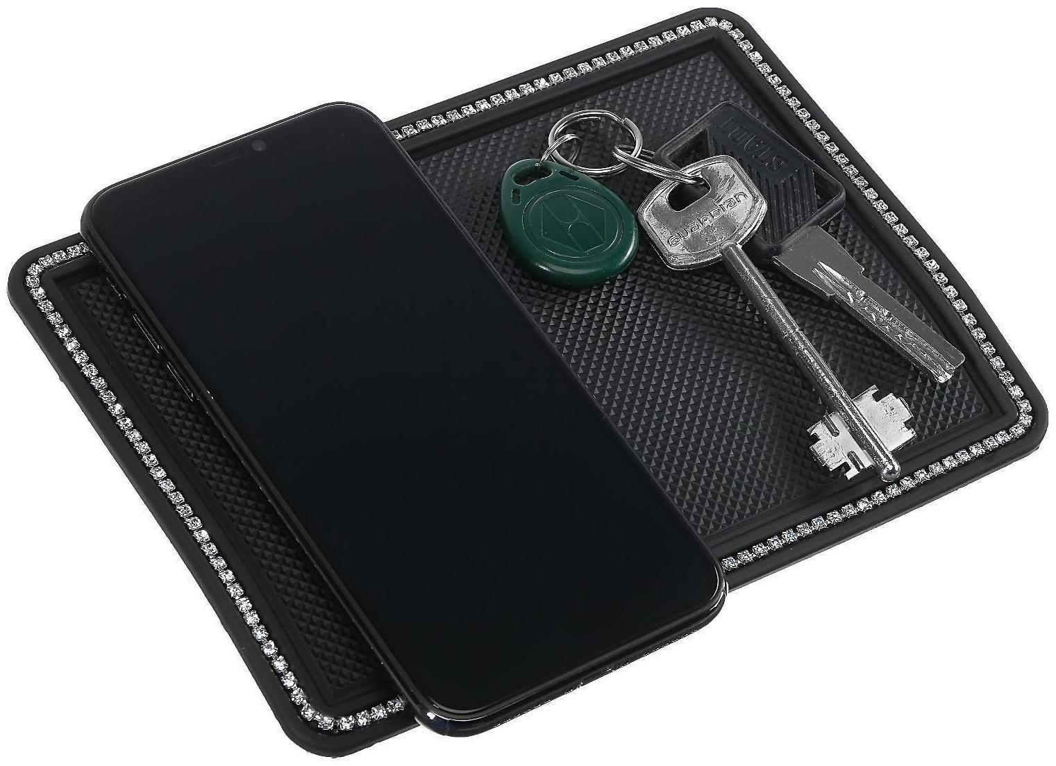 Коврик противоскольязщий 18х13 см, стразы, черный