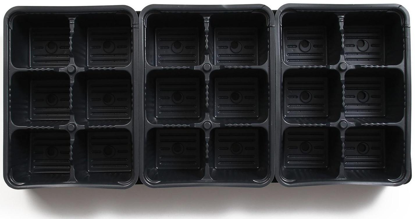 Набор для рассады: кассеты ( 3 шт.) 6 ячеек по 120 мл , поддон, чёрный