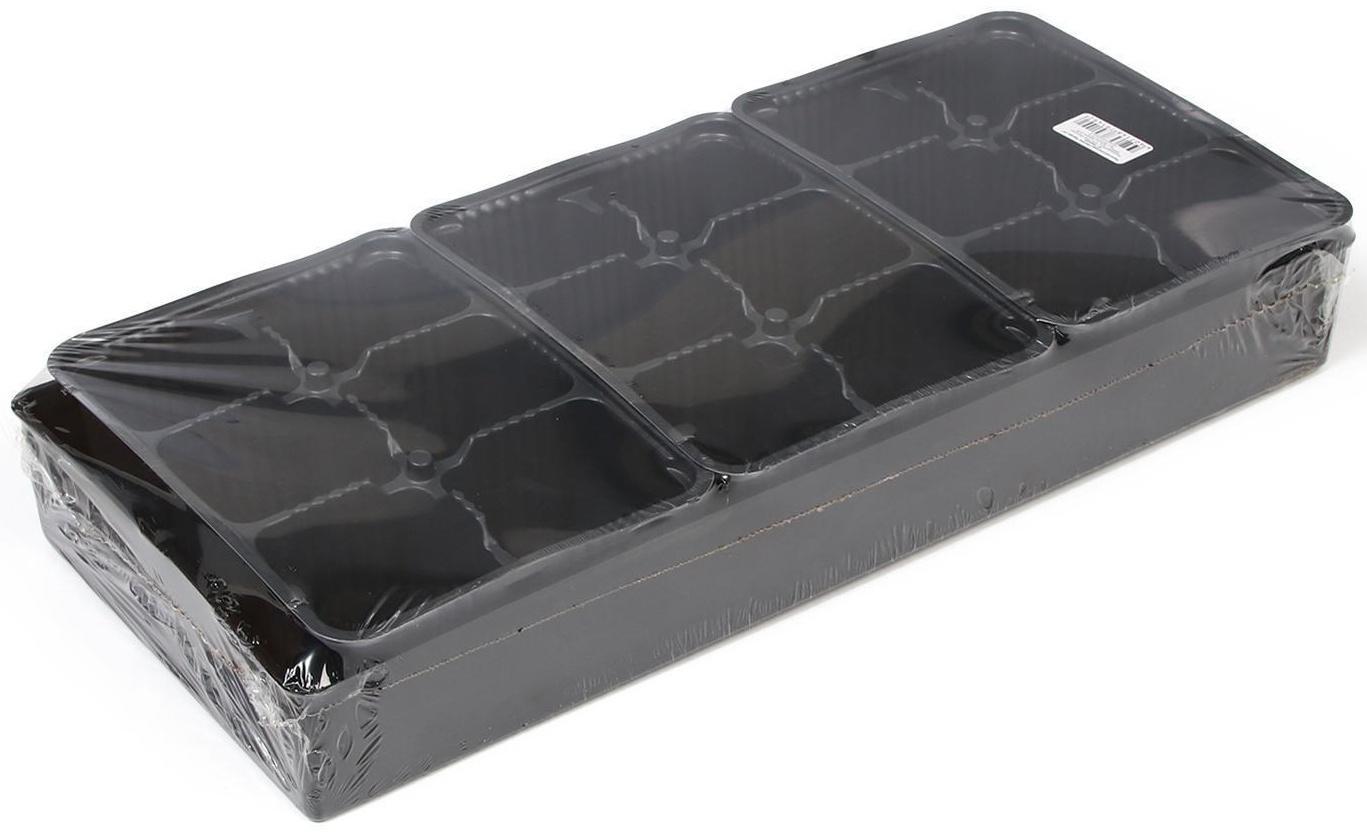 Набор для рассады: кассеты ( 3 шт.) 6 ячеек по 120 мл , поддон, чёрный
