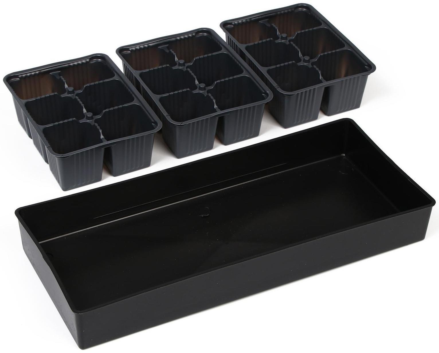 Набор для рассады: кассеты ( 3 шт.) 6 ячеек по 120 мл , поддон, чёрный