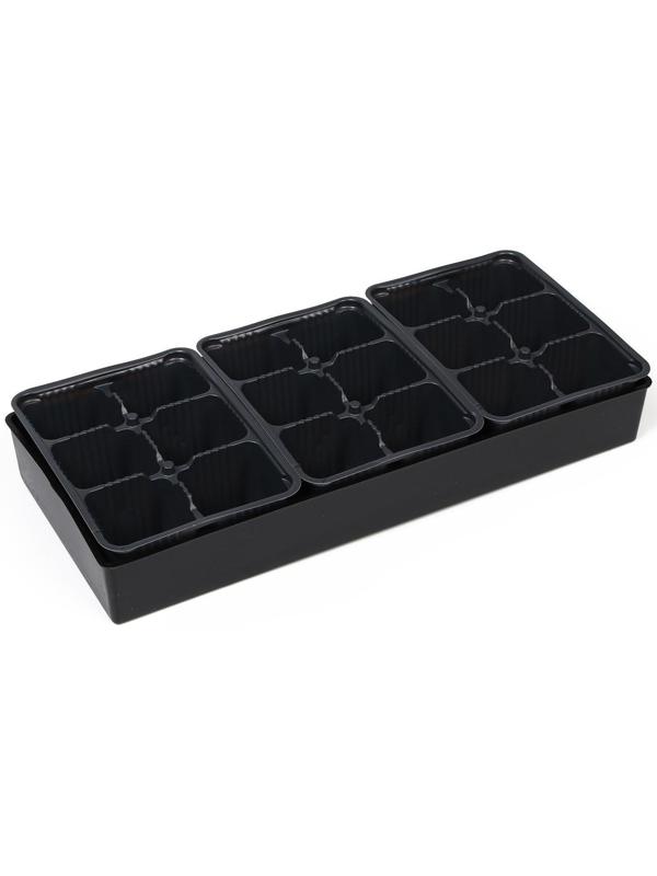 Набор для рассады: кассеты ( 3 шт.) 6 ячеек по 120 мл , поддон, чёрный